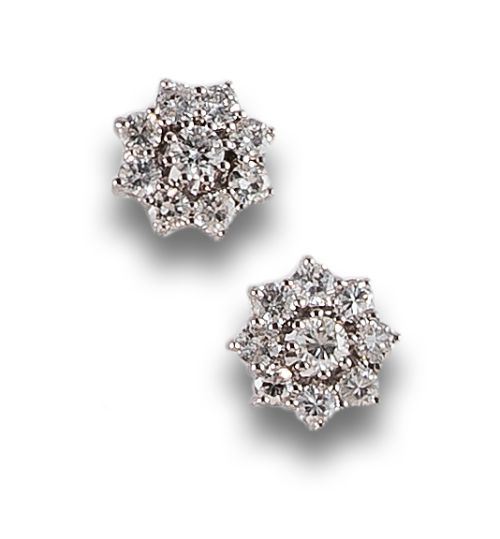 DIAMOND FLOWER EARRINGS, IN WHITE GOLD