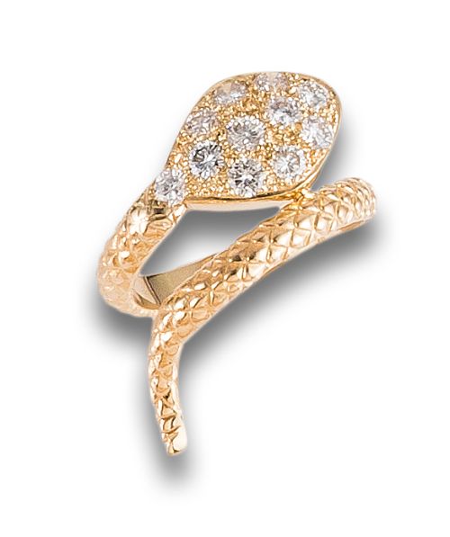 DIAMOND SNAKE RING, IN YELLOW GOLD