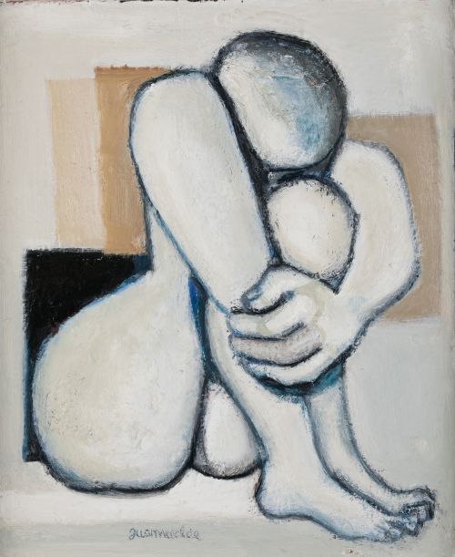 JUAN ALCALDE, "Figura femenina sentada desnuda", Óleo sobre