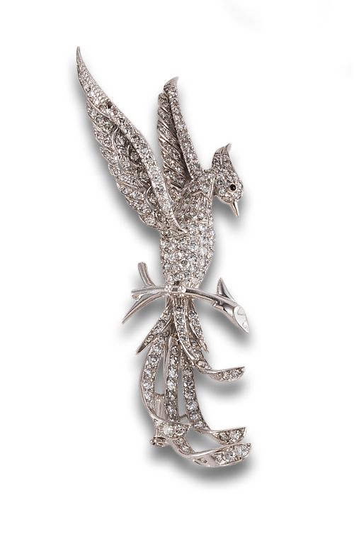 FRENCH BROOCH, CA. 1950, IN THE SHAPE OF A BIRD IN PLATINUM