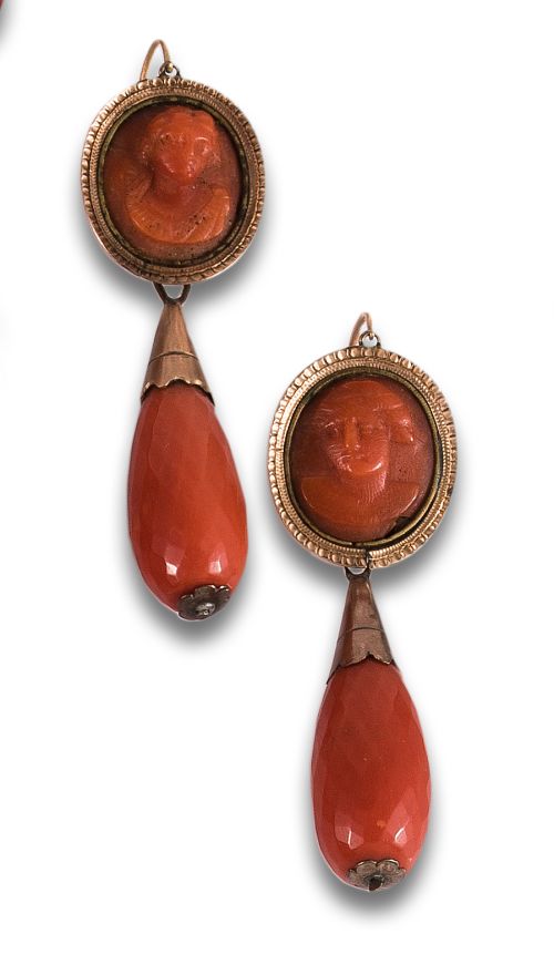 19TH CENTURY GOLD AND CORAL EARRINGS