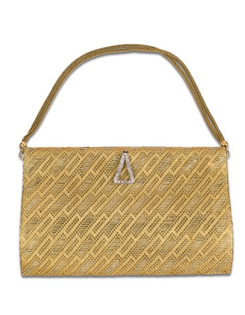 BOLSO MALLA DE ORO AMARILLO Y BLANCO Y DIAMANTES