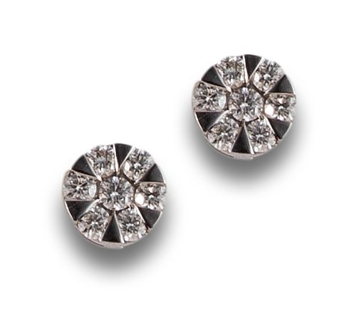 DIAMOND ROSETTE EARRINGS, IN WHITE GOLD