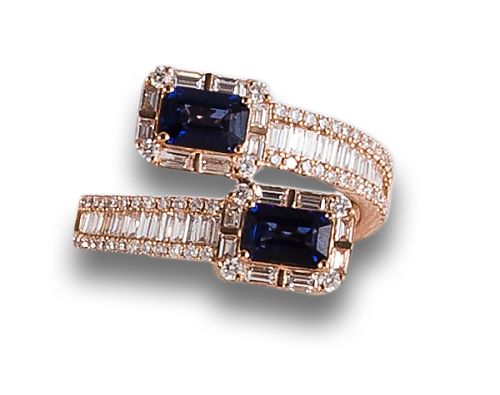 BYPASS SAPPHIRE AND DIAMONDS RING IN ROSE GOLD