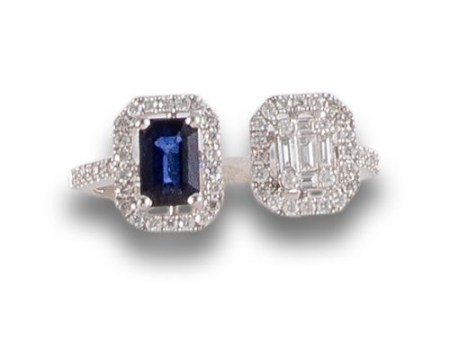 BYPASS RING OF DIAMOND AND SAPPHIRE, IN WHITE GOLD