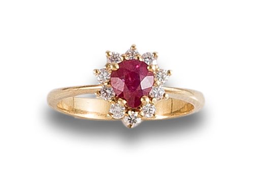 RUBY AND DIAMOND ROSEON RING IN YELLOW GOLD