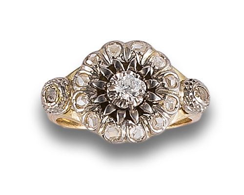 GOLD AND PLATINUM RING WITH DIAMONDS