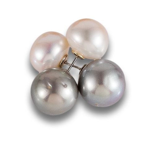 DOUBLE PEARL EARRINGS, IN SILVER