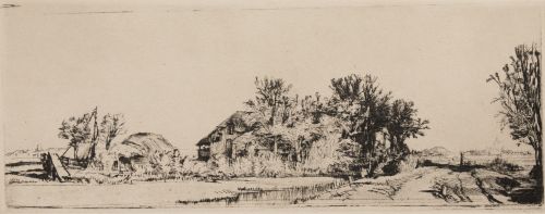 REMBRANDT HARMENSZ VAN RYJN, "Paisaje con granja y camino a