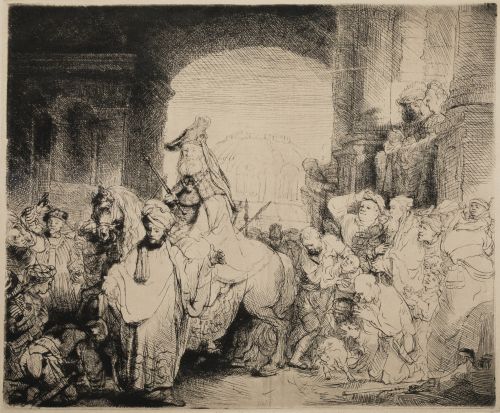 REMBRANDT HARMENSZ VAN RYJN, "El triunfo de Mardoqueo", Gra