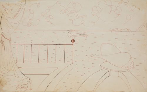 URBANO  LUGRIS GONZÁLEZ, "Paisaje", 1961, Tinta y grafito s