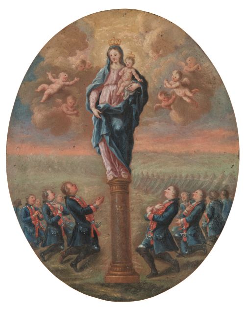 ESCUELA ESPAÑOLA , "Virgen del Pilar", Óleo sobre cobre. Óv