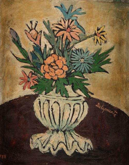 FERNANDO DELAPUENTE, "Jarrón con flores", Óleo sobre lienzo