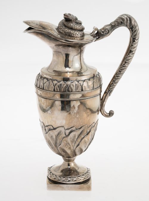 Jug with lid in Spanish silver, 19th century