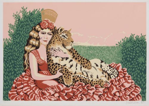 ISABEL VILLAR, "Sevillana con leopardo", 1985, Serigrafía s