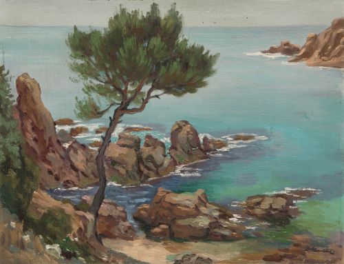 DIONISIO NADAL LLORENS, "Cala mallorquina", Óleo sobre lien