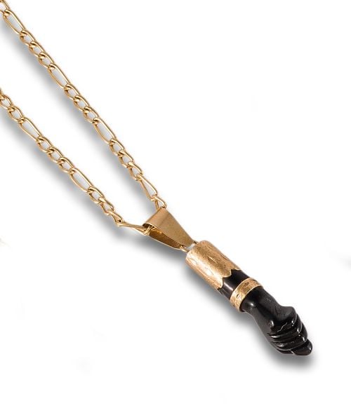 FIG PENDANT IN JET WITH GOLD CHAIN