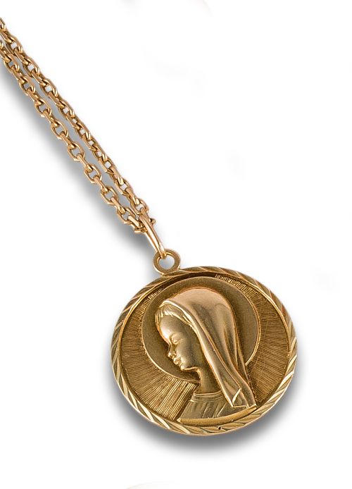 VIRGIN MEDAL PENDANT WITH CHAIN ​​IN YELLOW GOLD