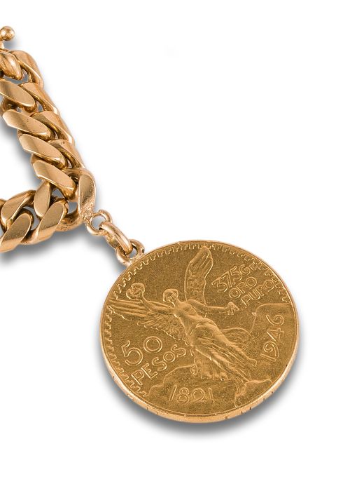 YELLOW GOLD COIN BEAD BRACELET