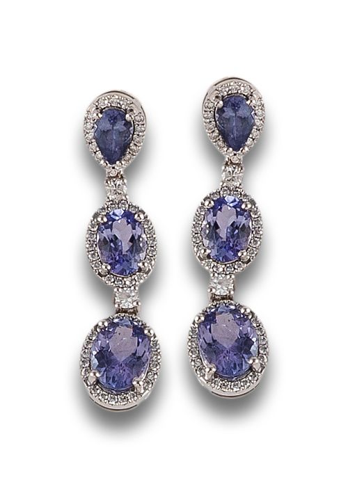 GOLD EARRINGS WITH TANZANITES AND DIAMONDS