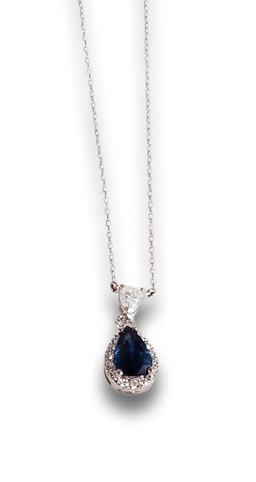 GOLD PENDANT CHAIN ​​WITH SAPPHIRE AND DIAMONDS