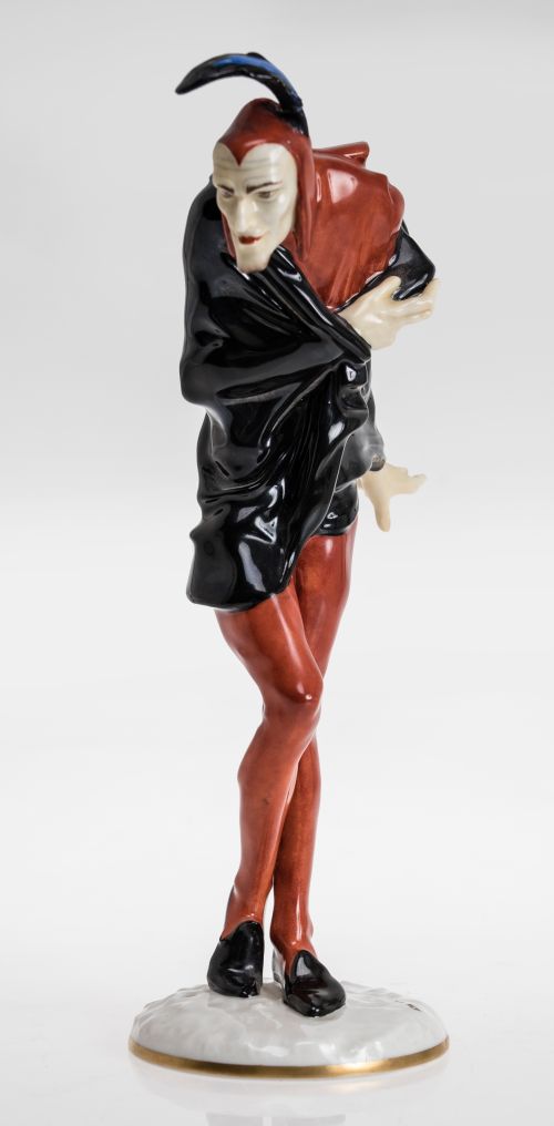 "Mephisto", enamelled and glazed porcelain figure, Hutschen