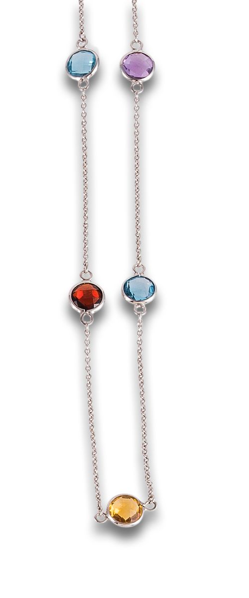 9 KT WHITE GOLD CHAIN ​​WITH COLORED STONES