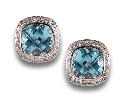 DIAMOND AND TOPAZ EARRINGS, IN WHITE GOLD