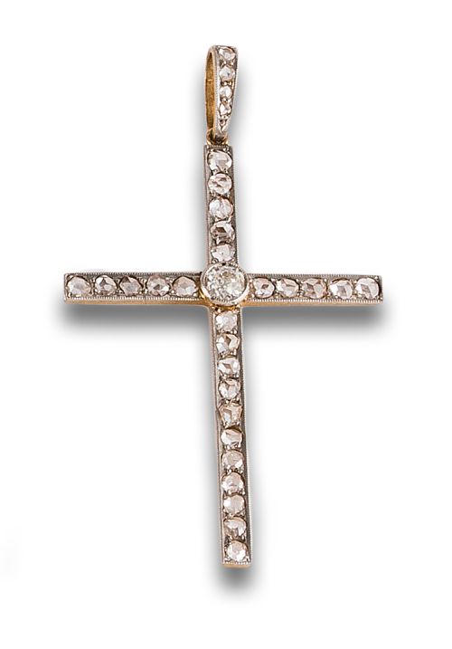 CRUZ COLGANTE, CA.1930, EN PLATINO Y ORO CON DIAMATES