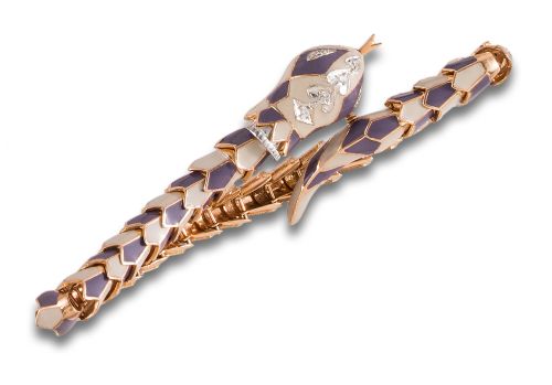 SNAKE BRACELET WITH DIAMOND, ENAMEL AND GOLD