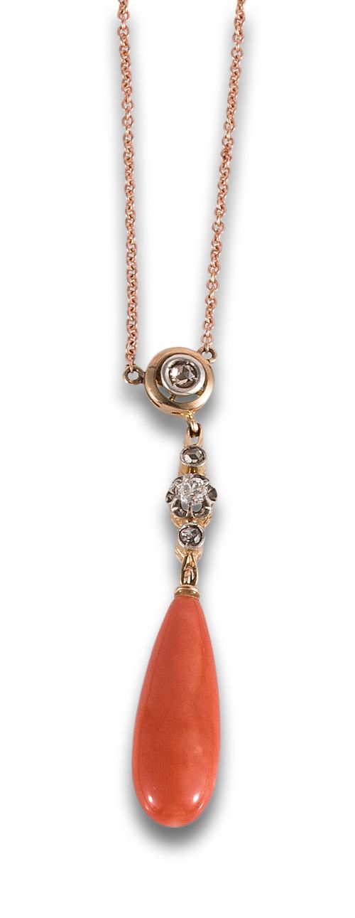 CORAL AND DIAMOND PENDANT, IN YELLOW GOLD