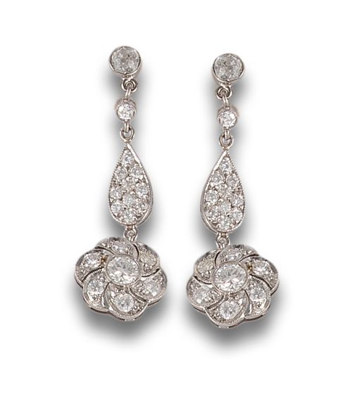 ART DECO STYLE ROSETTE EARRINGS WITH PLATINUM AND DIAMONDS