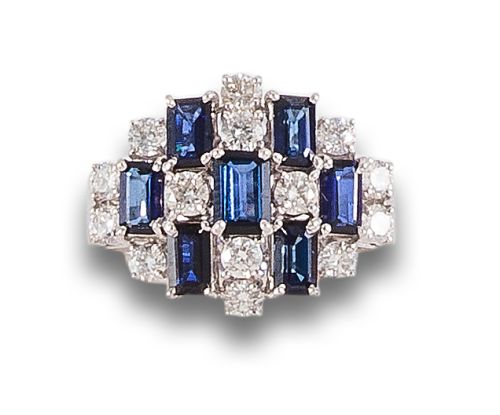 WHITE GOLD RING WITH DIAMONDS AND SAPPHIRES