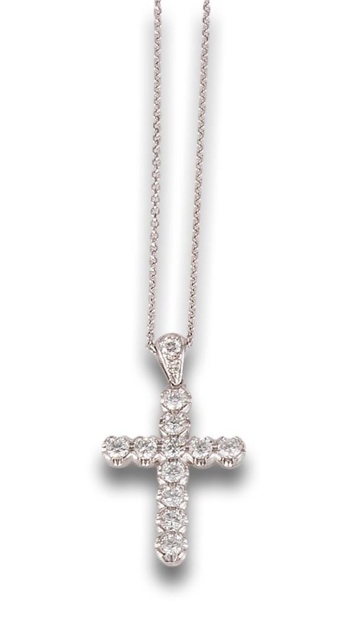 DIAMOND CROSS PENDANT, IN WHITE GOLD WITH CHAIN