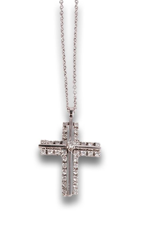 DIAMOND CROSS PENDANT, IN WHITE GOLD WITH CHAIN