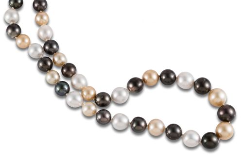 EXTRA LONG HARLEQUIN NECKLACE WITH PEARLS, GOLD AND DIAMOND