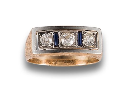 ART DECO STYLE RING IN GOLD AND PLATINUM WITH DIAMONDS AND