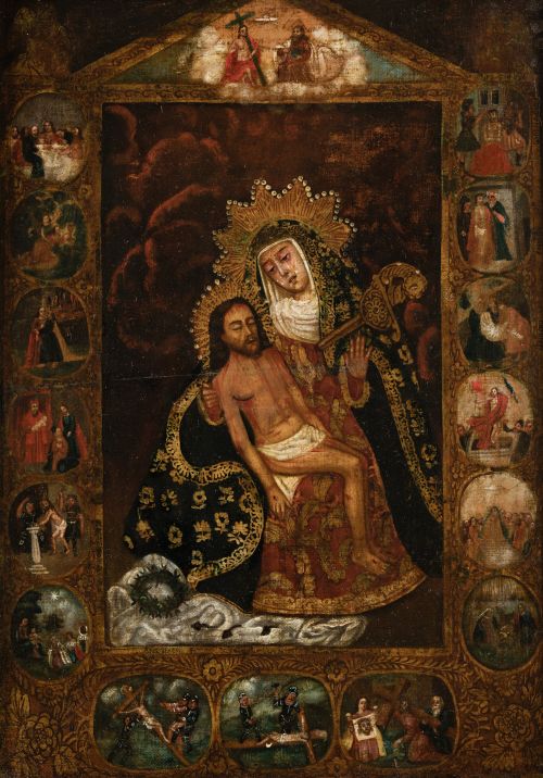 ESCUELA CUZQUEÑA , "Retablo de la Piedad", Óleo sobre lienz