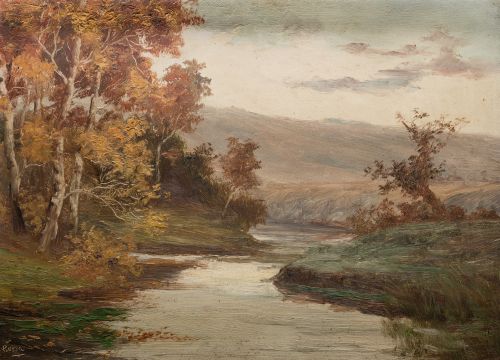 ARTURO FERNANDEZ CERSA, "Paisaje con bosque y rio en otoño"