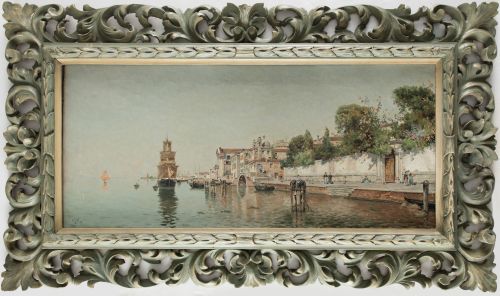 ANTONIO REYNA, "Vista del Bacino de Venecia", Óleo sobre li