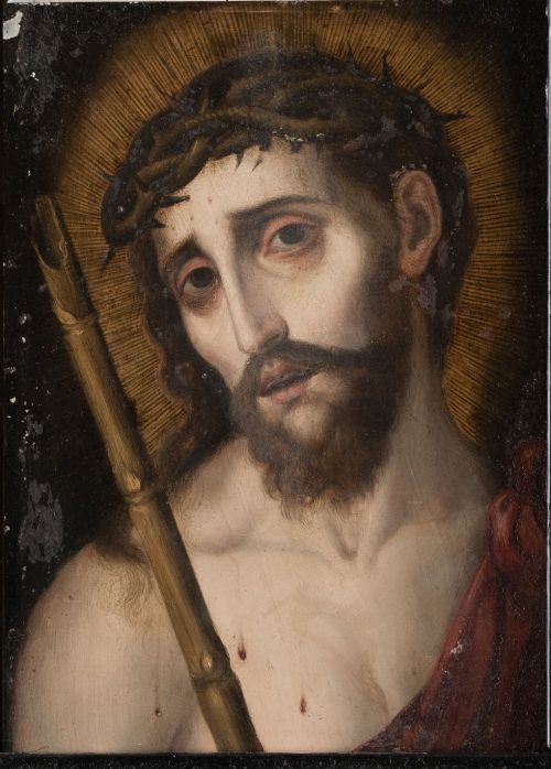 ESCUELA ESPAÑOLA, "Ecce Homo" , Óleo sobre cobre.