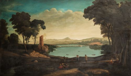 JUAN  SURRIBAS VENDRELL, "Paisaje con lago", Óleo sobre lie