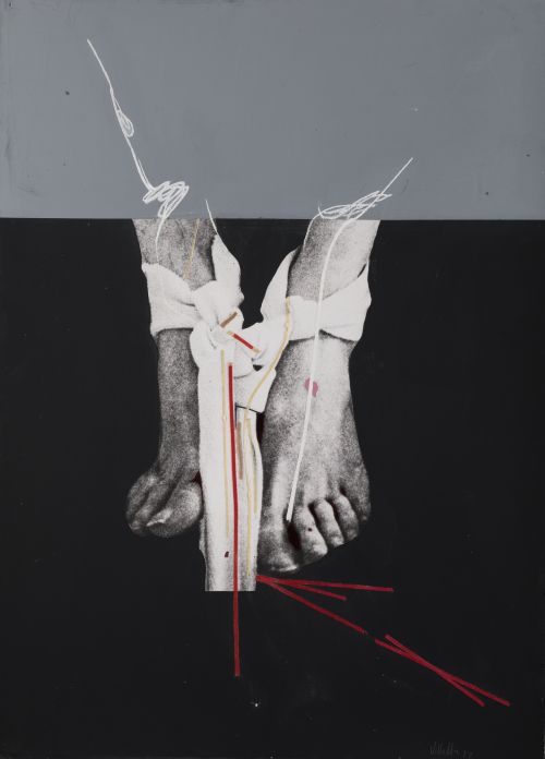 DARÍO VILLALBA, "Pies", 1974, Técnica mixta y collage sobre