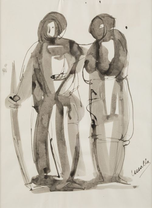 CRISTINO MALLO, "Dos figuras", Tinta y aguada sobre papel