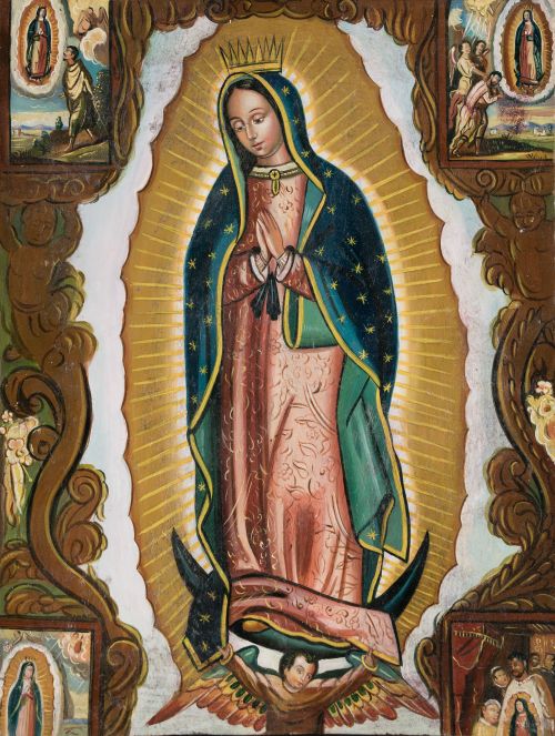 ESCUELA MEJICANA, "Virgen de Guadalupe con apararciones",