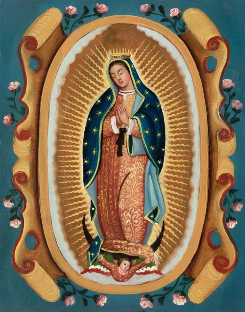  ESCUELA MEJICANA, "Virgen de Guadalupe", Óleo sobre cobre