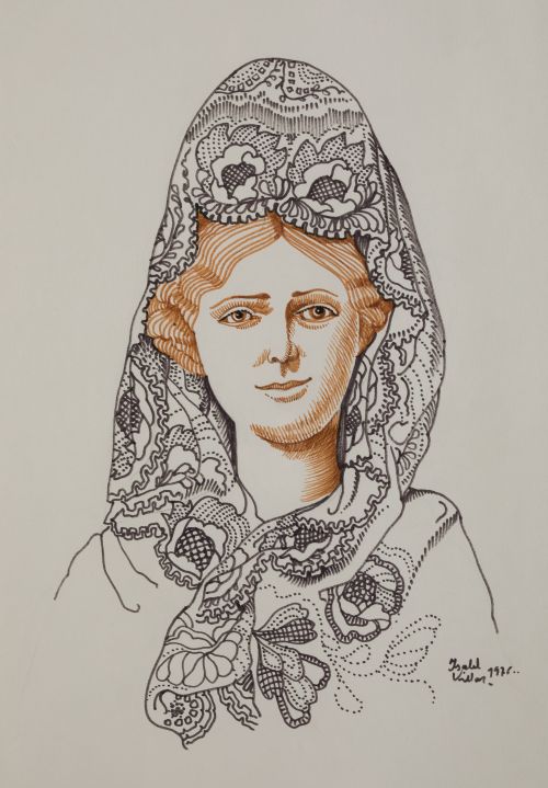 ISABEL VILLAR, "Mujer con mantilla", 1976, Rotuladores sobr