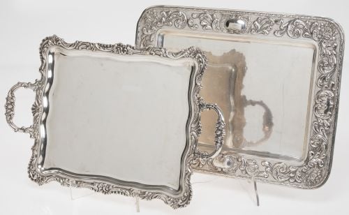 Bandeja rectangular de plata española contrastada, platero