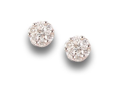 PENDIENTES ROSETONES DE DIAMANTES, EN ORO BLANCO