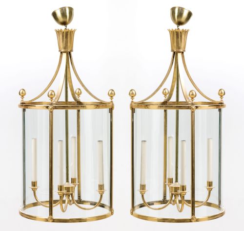 Pair of gilded brass lanterns in Louis XVI style, 20th cent